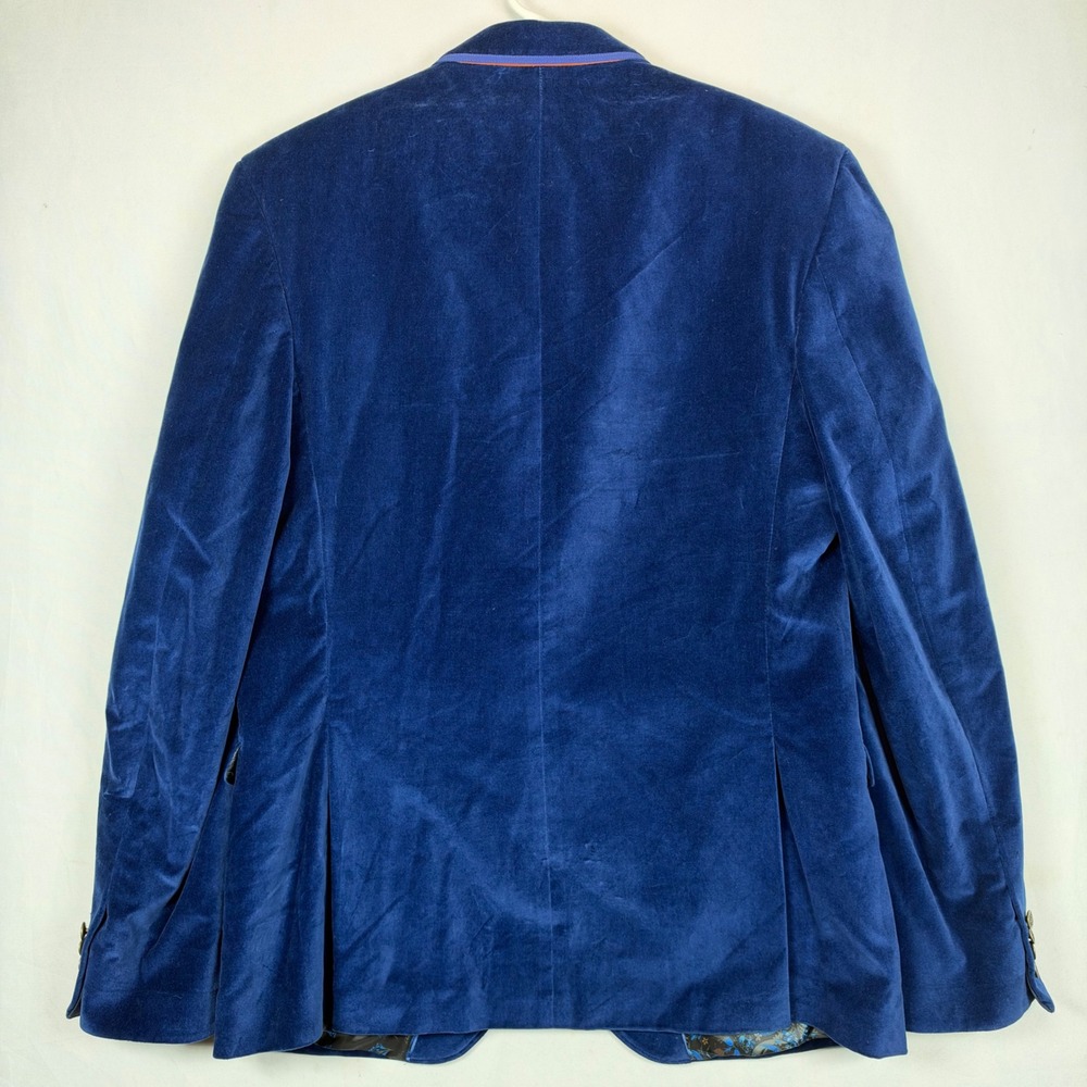 Tallia Mens Royal Blue Velvet Blazer Sport Coat 42L 2-Button Dinner Jacket (44L) - Picture 3 of 11